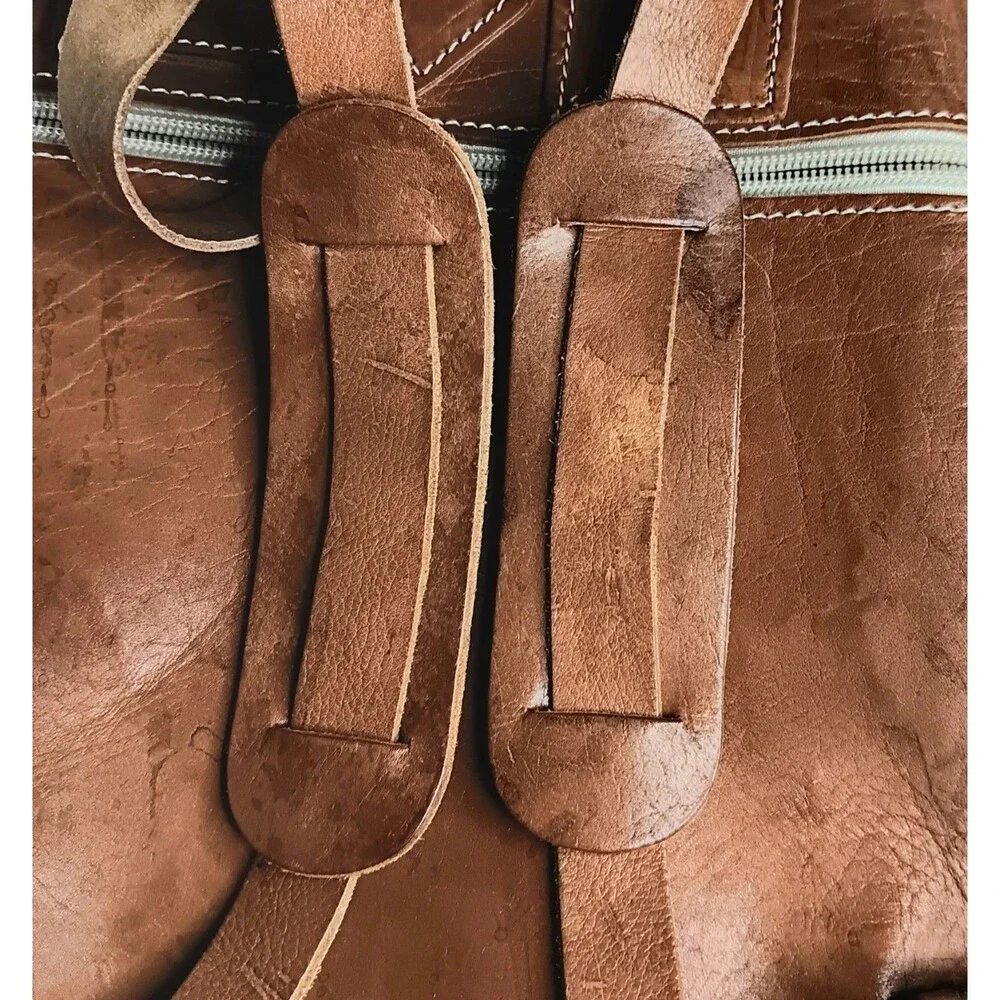 VTG Large Leather Backpack Brown Caramel Made in Greece Boho Rucksack 10x13x3
